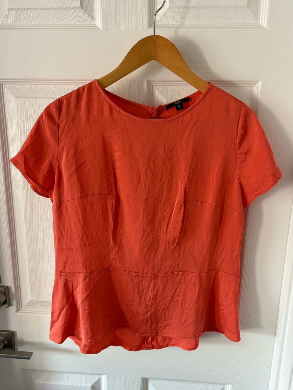 BOSS Hugo Boss Coral Orange Short Sleeve Peplum Blouse Top Size 14